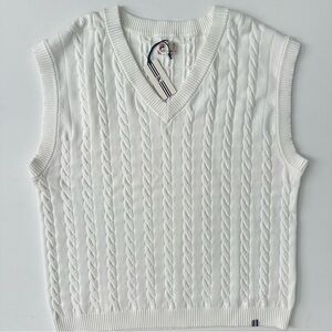 Fila White V-Neck Cable Knit Sweater Vest Size XL Men